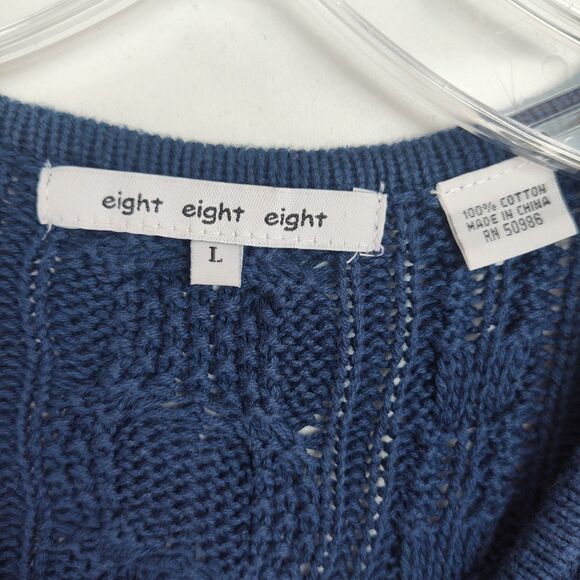 Eight Eight Eight Tunic Sweater Women's L Navy Blue Tie Neck Long Sleeves - Picture 7 of 9